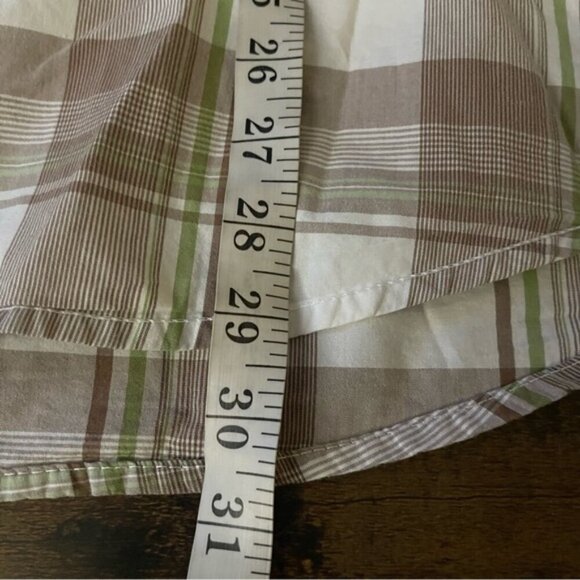 Timberland Mens short sleeve plaid tan green cotton snap closure button down top - Picture 9 of 10